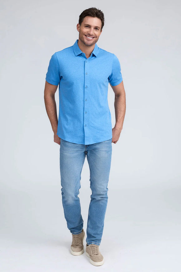 Raffi  Aqua Button Up Short Sleeve Cotton Shirt