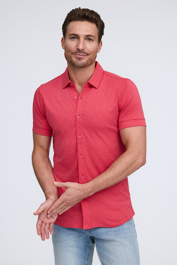 Buy berry Raffi  Aqua Button Up Short Sleeve Cotton Shirt