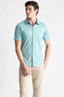 Raffi  Aqua Button Up Short Sleeve Cotton Shirt-5