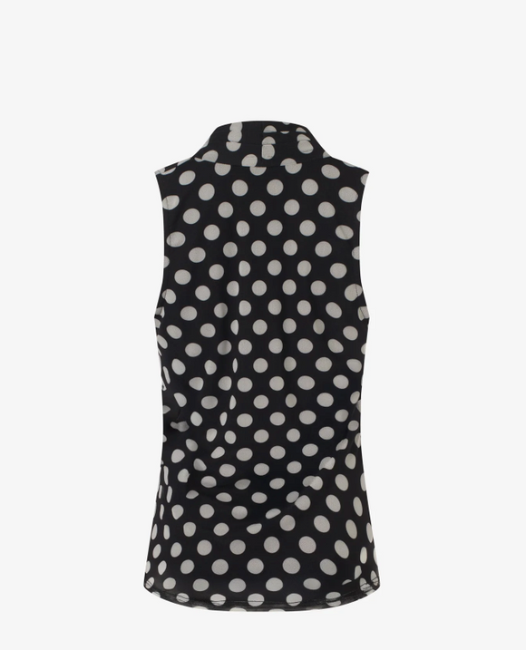 Iris Setlakwe Polka Dot Mesh Sleeveless Pleated V-Neck Top