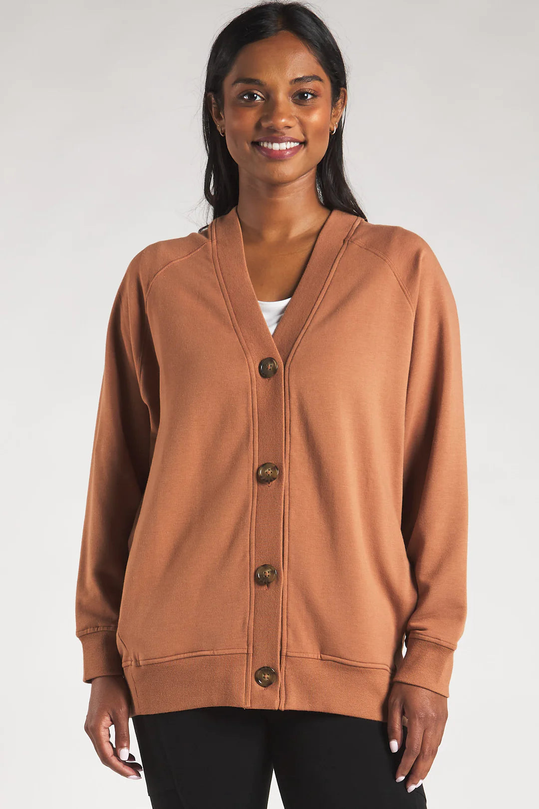 Buy warm-brown Terrera Yasmine Button Front Bamboo Cardigan