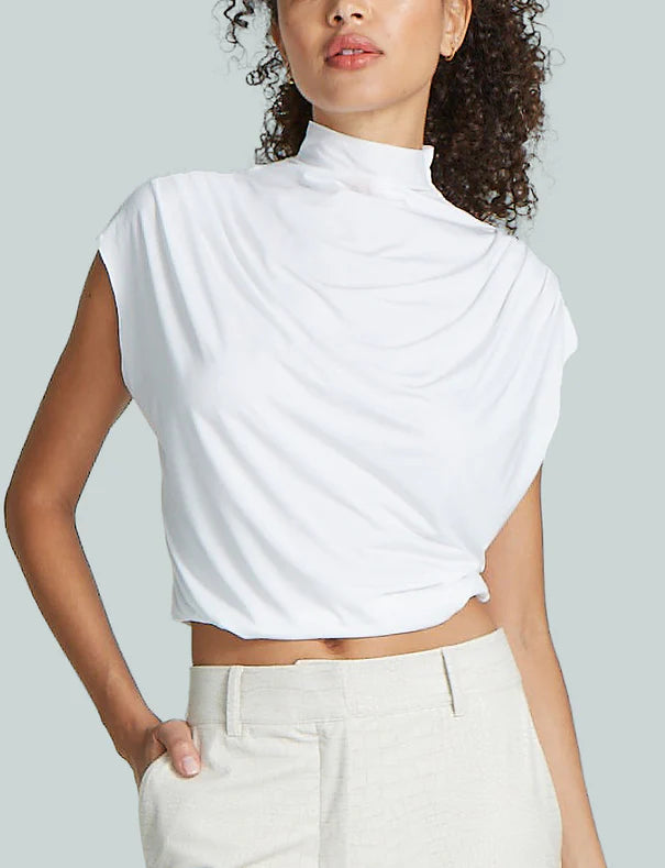 Buy white Commando Butter Draped Mock Short Sleeve Crop