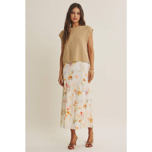 Watercolor Abstract Bias-Cut Midi Skirt