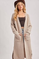 Longline Open Front Side Slit Cardigant-8