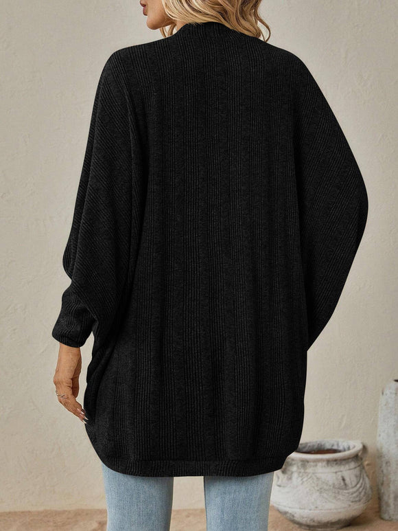 Open-Front Ribbed Knit Cardigan with Dolman Sleeves