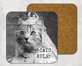 COASTER. Cats Rule! Cheeky, Novelty Gift, Funny Vintage. - 0