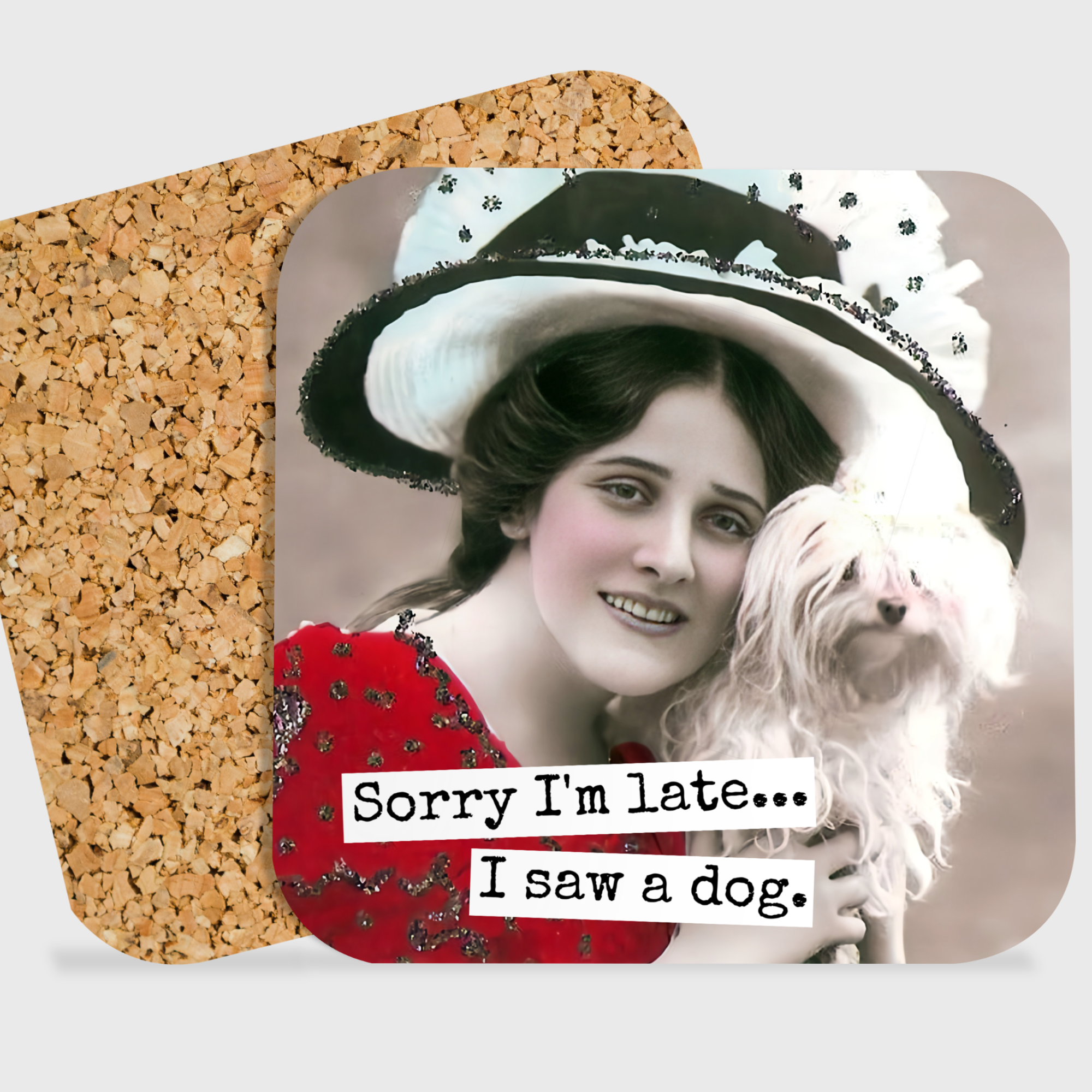 COASTER. Sorry I'm Late... I Saw A Dog. Vintage Style.