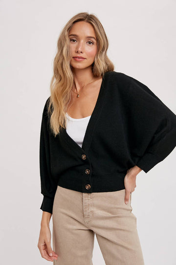 Soft Knit Button Front Cardigan – 3/4 Dolman Sleeve - ARRIVING SOON