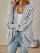 Open-Front Ribbed Knit Cardigan with Dolman Sleeves-13
