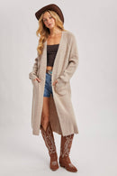 Longline Open Front Side Slit Cardigant-2