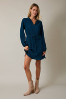 Long Sleeve Tie Waist Mini Dress - COMING SOON-5