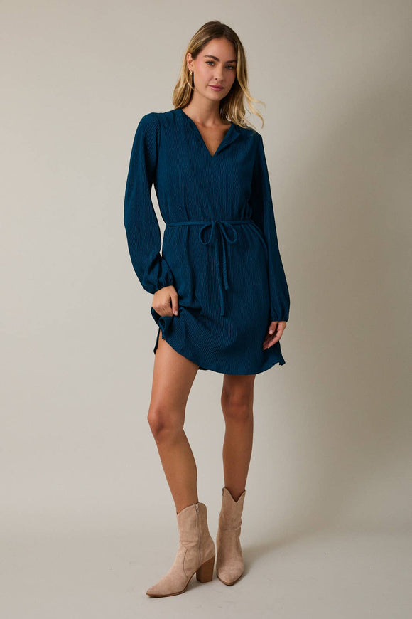 Long Sleeve Tie Waist Mini Dress - COMING SOON