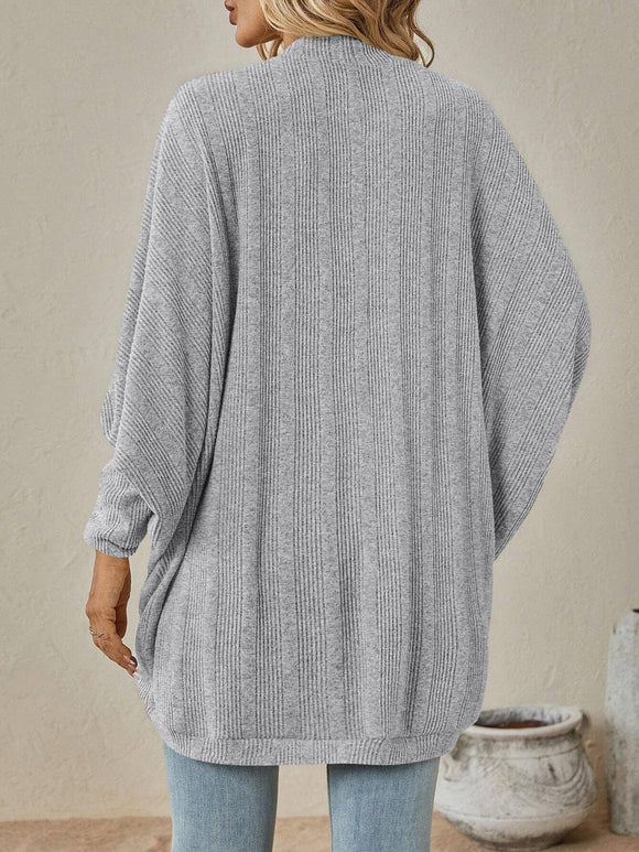 Open-Front Ribbed Knit Cardigan with Dolman Sleeves