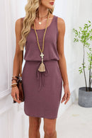 Sleeveless Textured Knit Drawstring Waist Dress-7