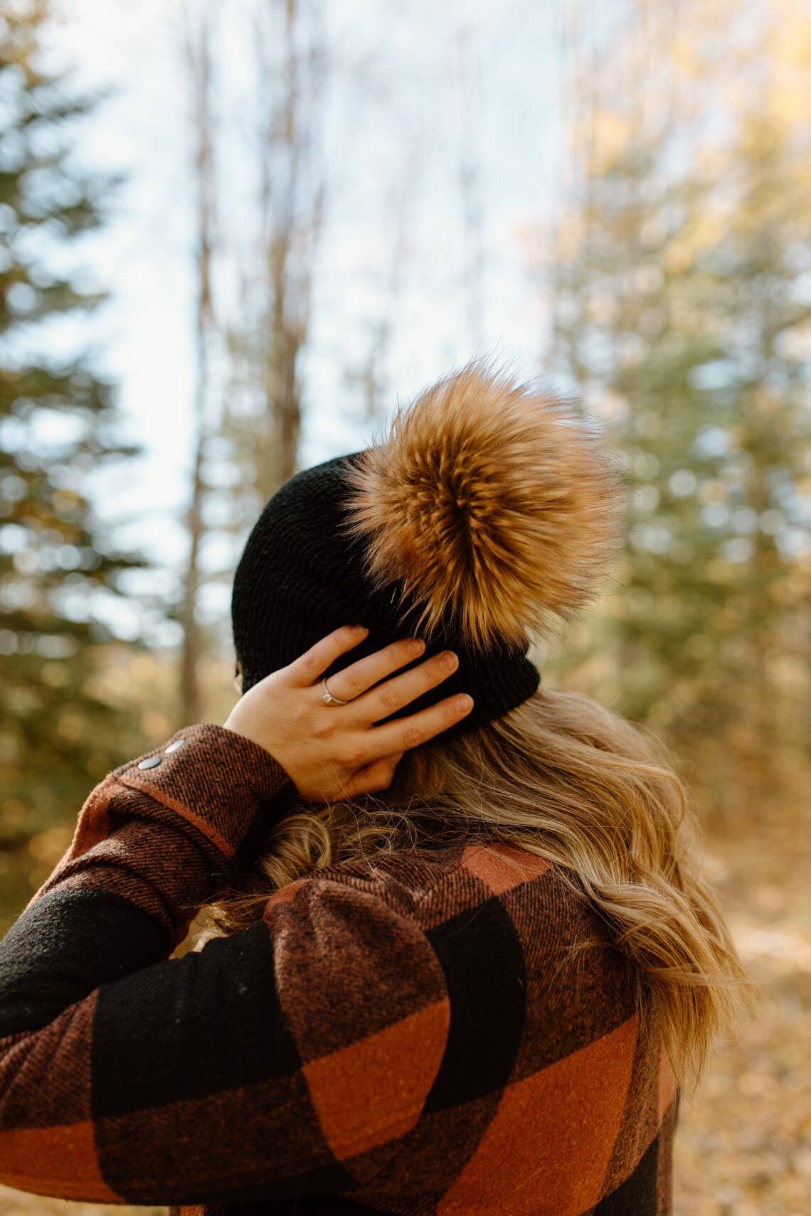 Black Knit Beanie Toque with Fur Pom Pom - My Filosophy