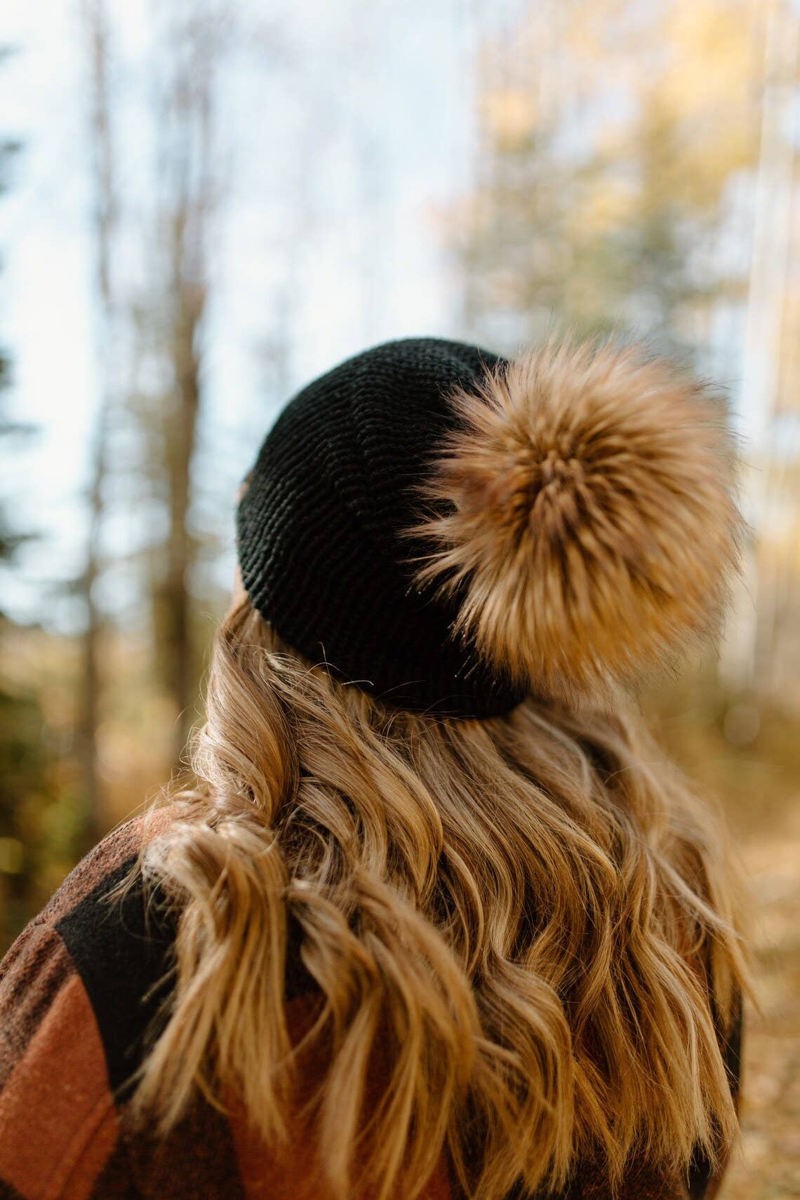 Black Knit Beanie Toque with Fur Pom Pom - My Filosophy