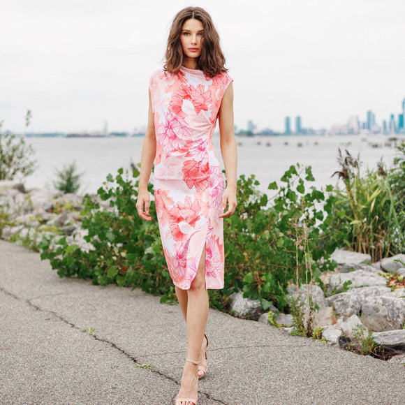 Clara Sunwoo Side Slit Midi Dress - Sunset Petals