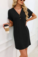 V-Neck Short Sleeve Henley Knit T-Shirt Dress-5