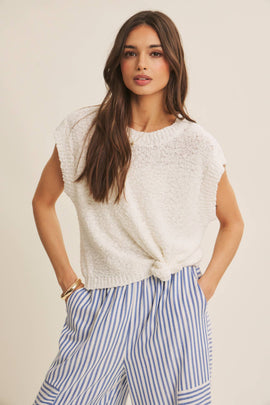 Textured Cotton Sleeveless Sweater Top - 0