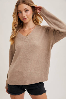V-Neck Soft Knit Sweater Pullover