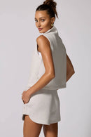 Dreamweave™ Half Zip Mock Neck Tank - Htr Moonbeam-3