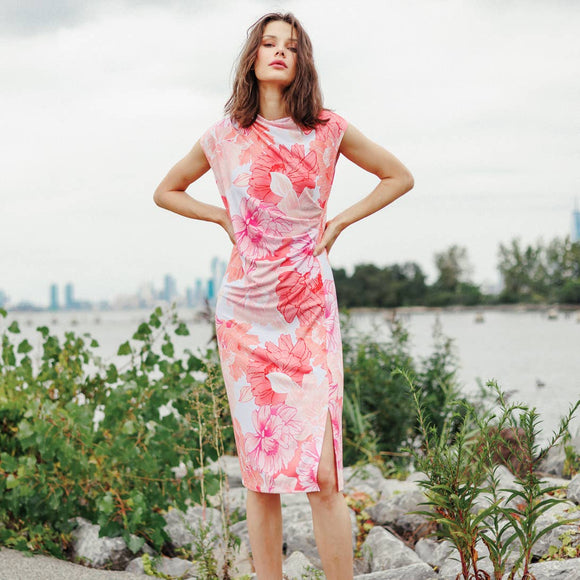 Clara Sunwoo Side Slit Midi Dress - Sunset Petals