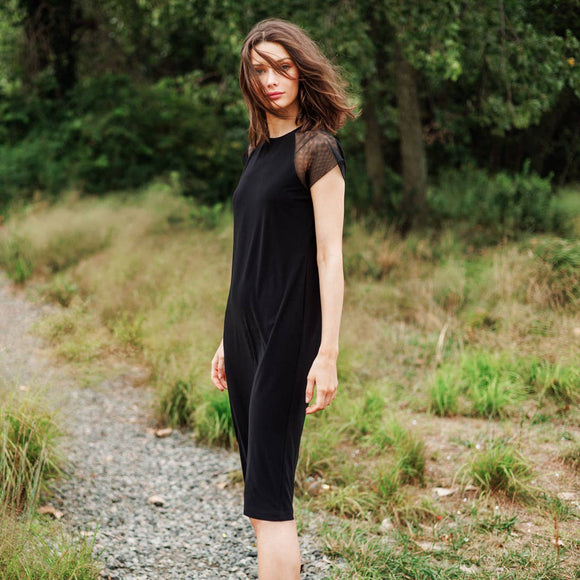 Clara Sunwoo Mesh Cap Sleeve Midi Dress