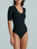 Commando Butter 3/4 Sleeve Deep V Bodysuit - My Filosophy