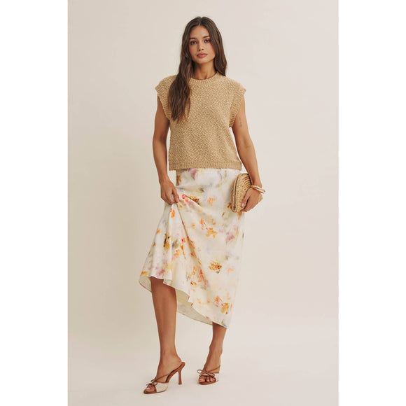 Watercolor Abstract Bias-Cut Midi Skirt