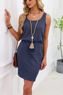 Sleeveless Textured Knit Drawstring Waist Dress-2
