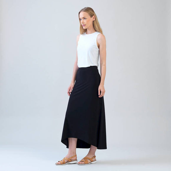 Clara Sunwoo Cascade Drape Hi-Low Maxi Skirt – Travel-Friendly, Wrinkle-Free