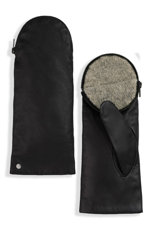 Sydney Cashmere Lined Convertible Leather Mittens - Women