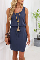 Sleeveless Textured Knit Drawstring Waist Dress-3