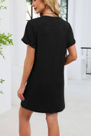V-Neck Short Sleeve Henley Knit T-Shirt Dress-6