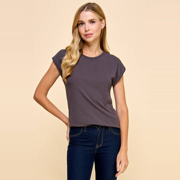 Les Amis Basic Solid Ribbed Top - ARRIVING SOON