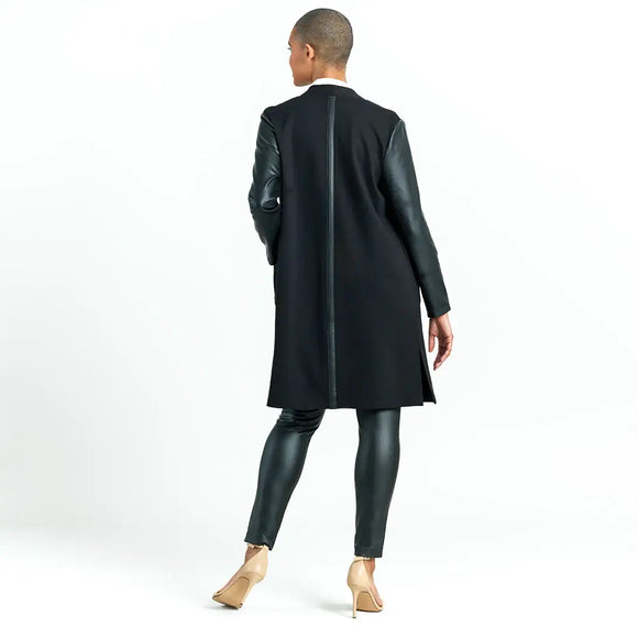 Clara Sunwoo Ponte Knit - Liquid Leather™ Sleeve Pocket Cardigan