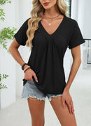 Gathered V-Neck Short Sleeve Knit Top-6
