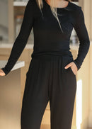 Essential Black Ribbed Wide Leg Pants-3