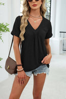Gathered V-Neck Short Sleeve Knit Top-5