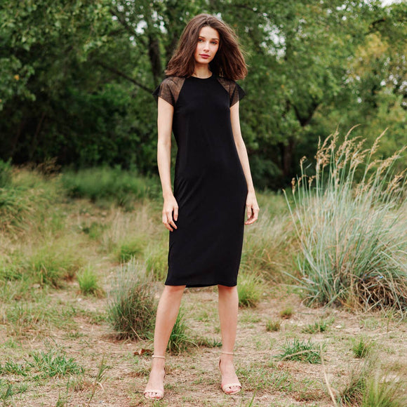 Clara Sunwoo Mesh Cap Sleeve Midi Dress