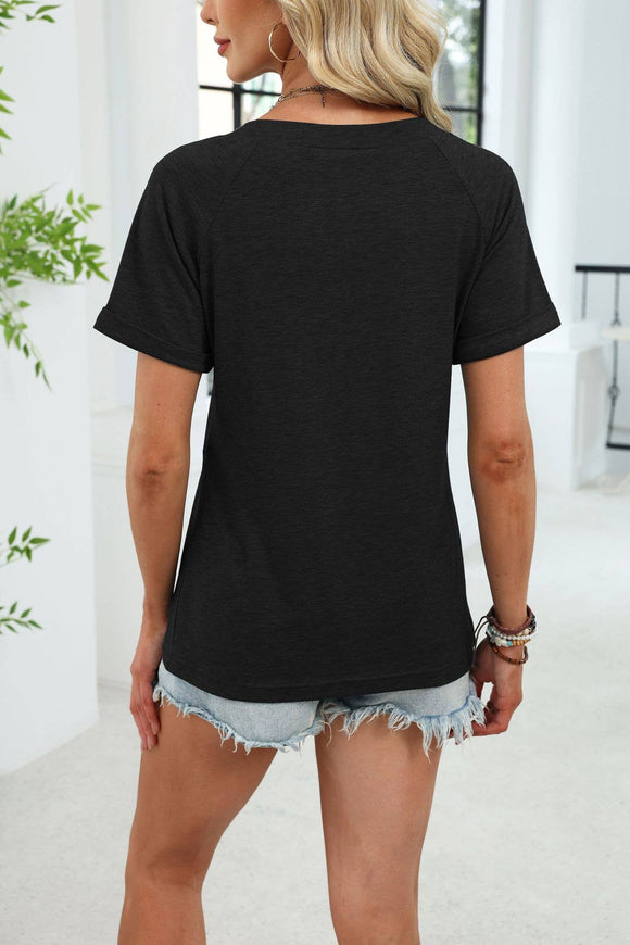 Gathered V-Neck Short Sleeve Knit Top