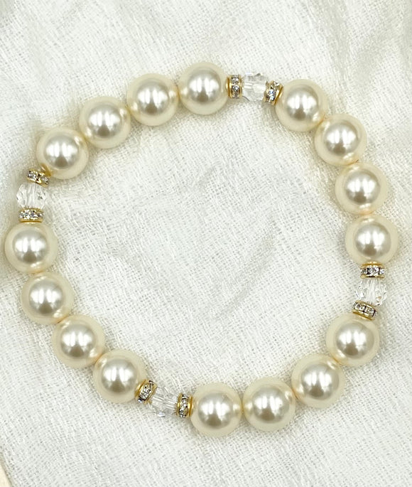 Joanna Bisley Pearl with Crystal and Gold Rondelles