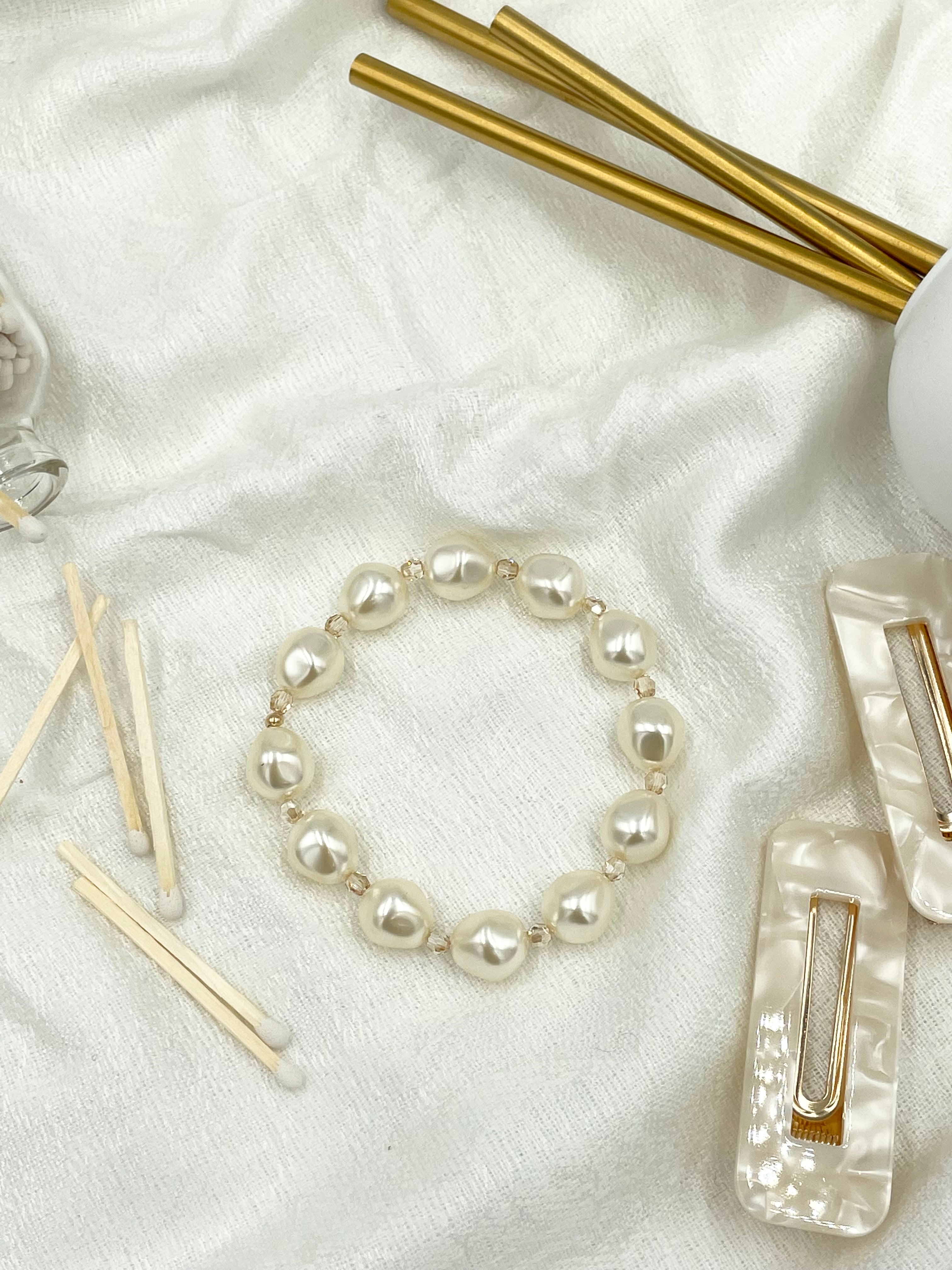 Joanna Bisley Baroque Pearls with Champagne Crystal Bracelet