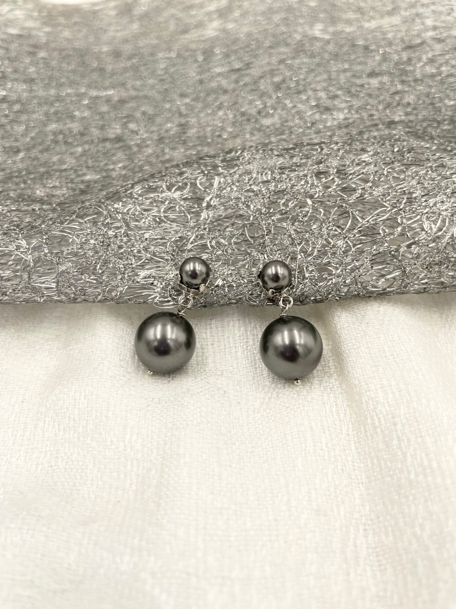 Joanna Bisley Dark Grey Swarovski Pearl Earrings - My Filosophy