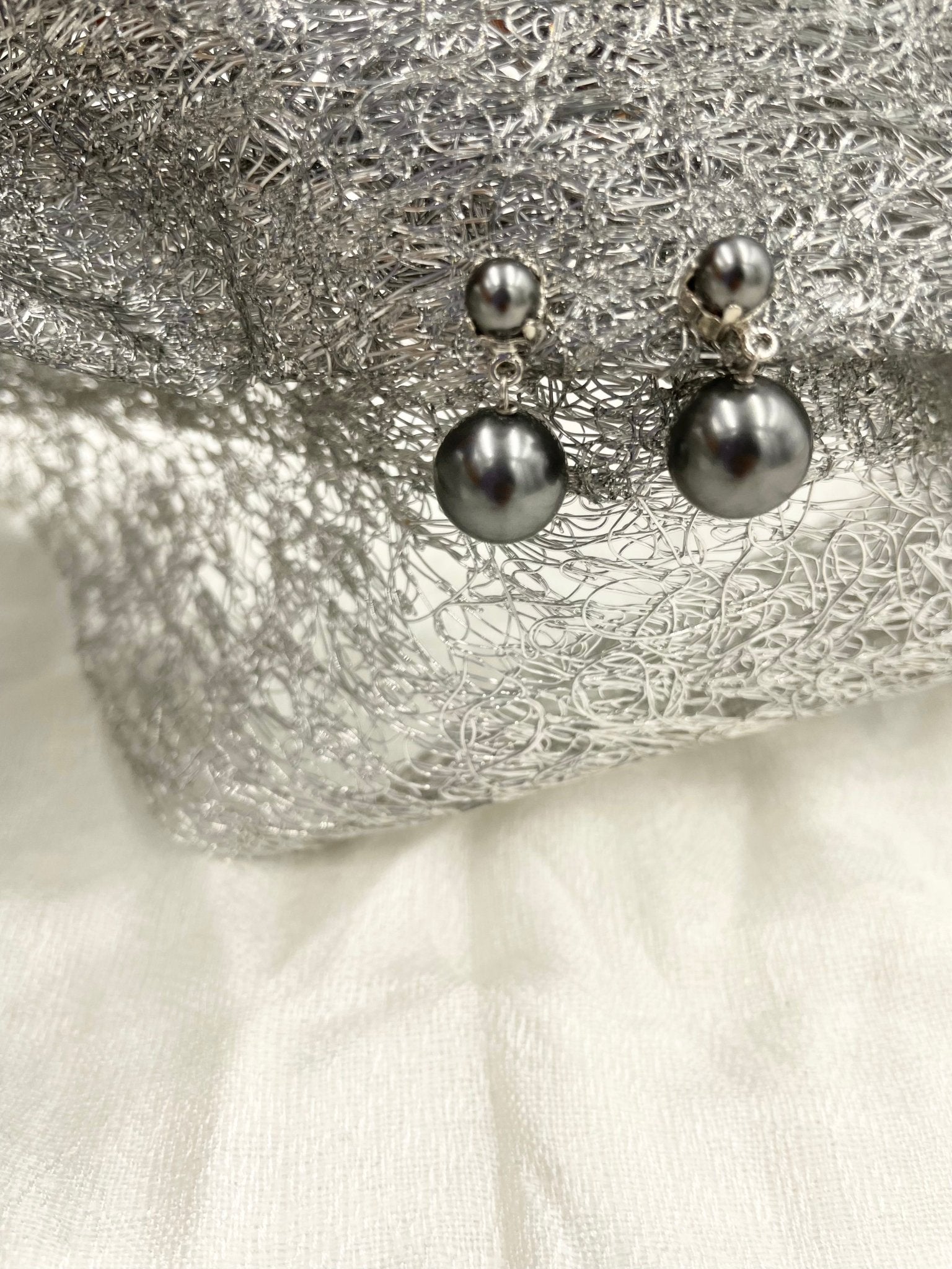 Joanna Bisley Dark Grey Swarovski Pearl Earrings - My Filosophy