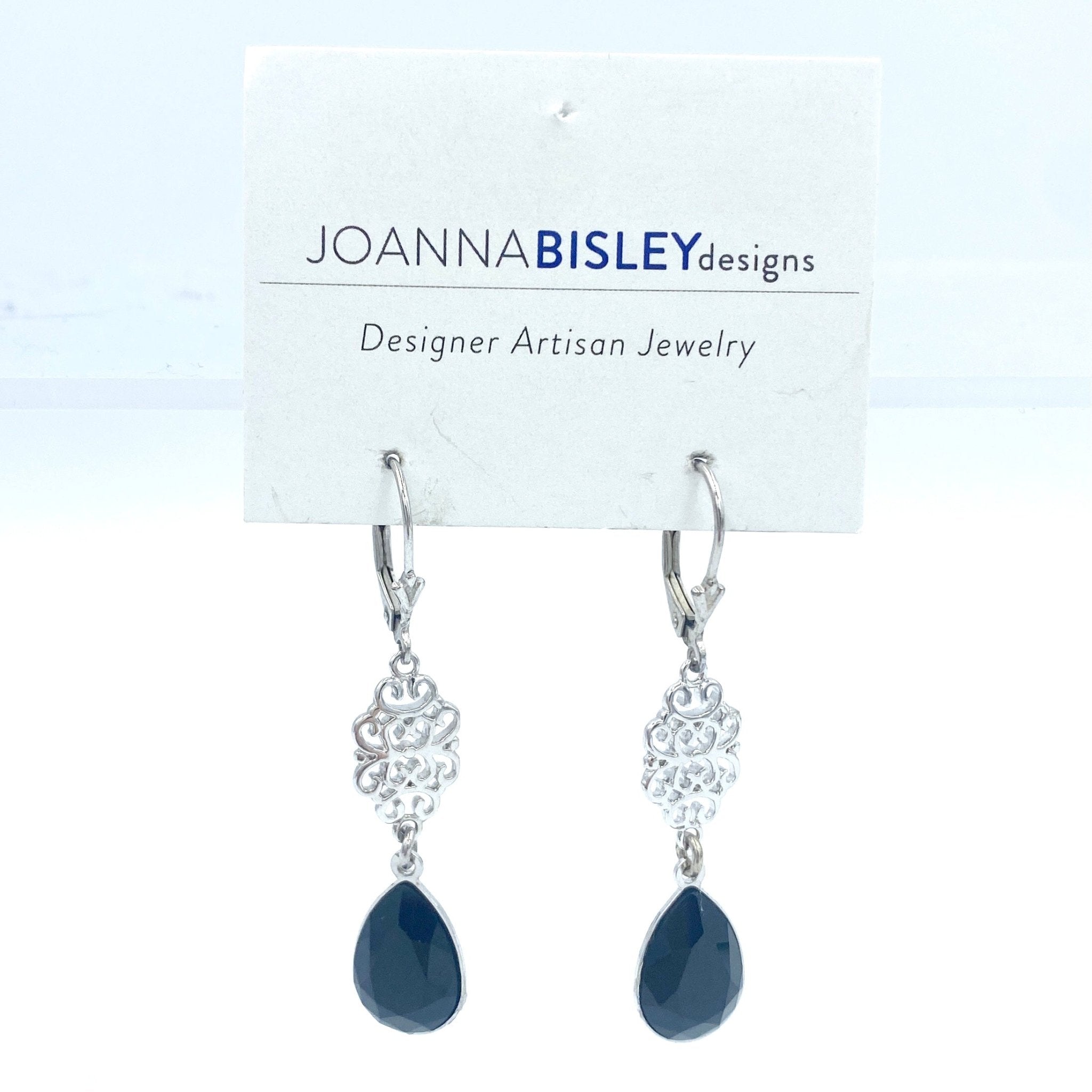 Joanna Bisley Jet Swarovski Drop Large Scroll Sterling Silver Earring E3464je - My Filosophy