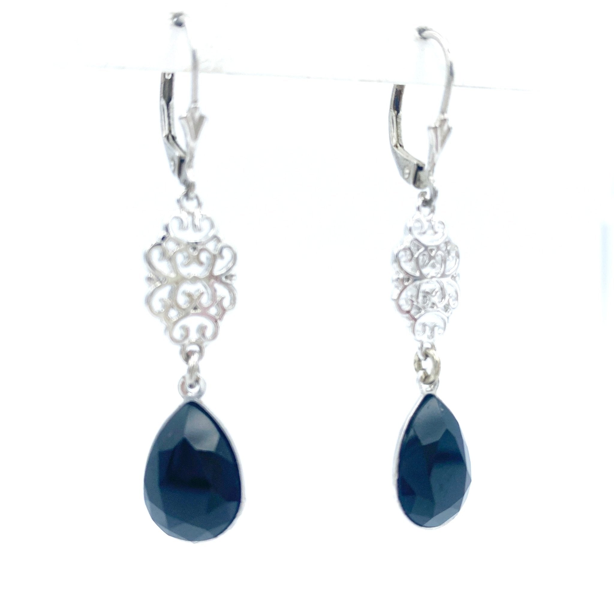 Joanna Bisley Jet Swarovski Drop Large Scroll Sterling Silver Earring E3464je - My Filosophy