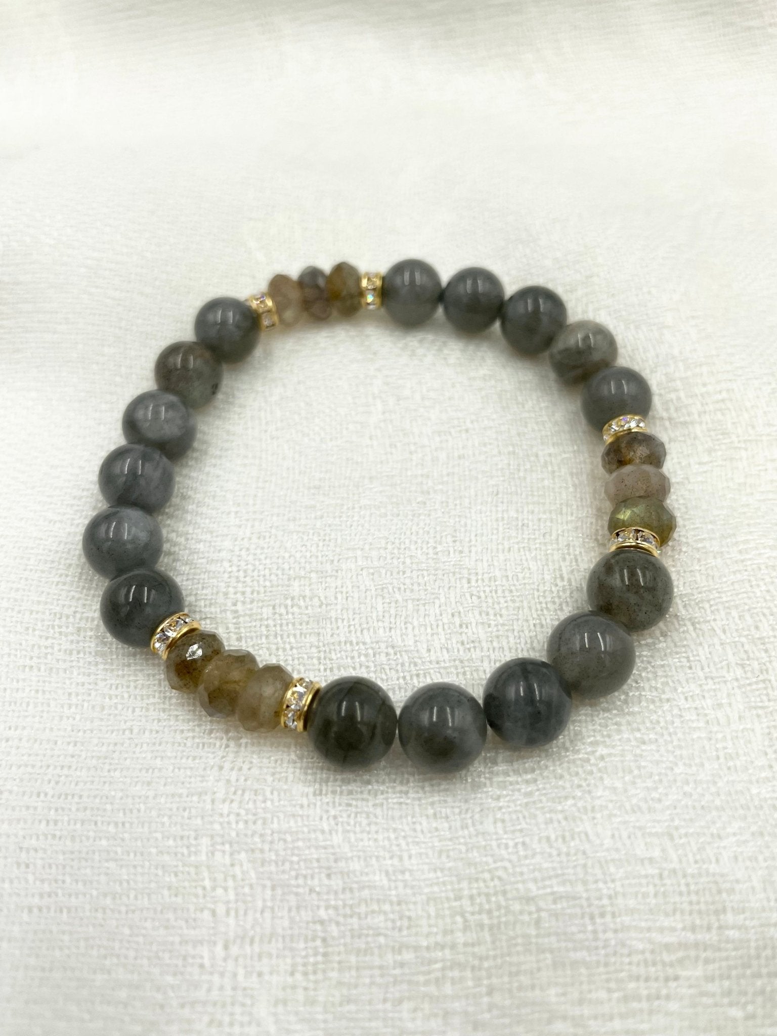 Joanna Bisley Labradorite Austrian Crystal Bracelet with gold detailing - My Filosophy