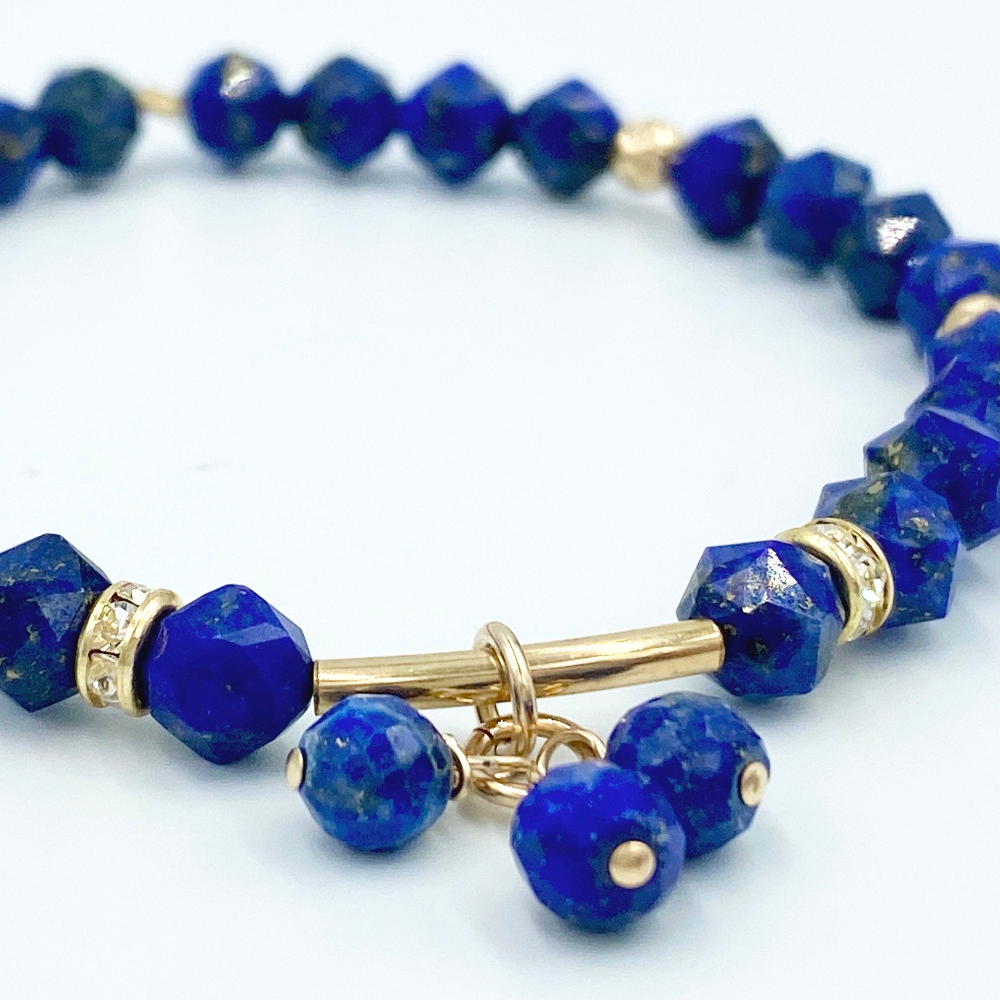 Joanna Bisley Lapis Bracelet with Faceted 6mm & 14Kt Goldfill Bar and cluster - My Filosophy