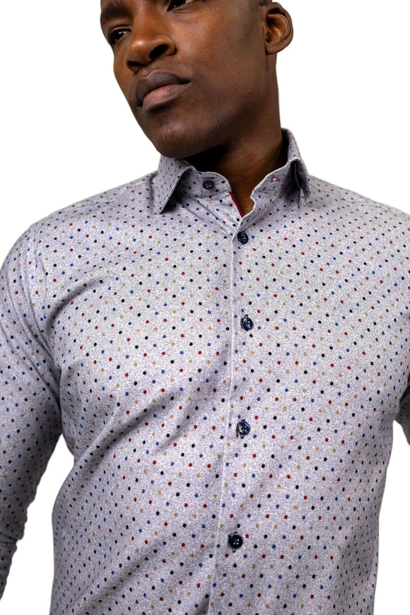 7 Downie Brown Multi-Polkadot Flannel Dress Shirt